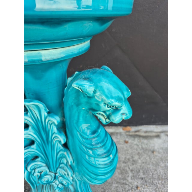 Antique French Glazed Terra Cotta Pedestal With Gargoyles For Sale - Image 4 of 6