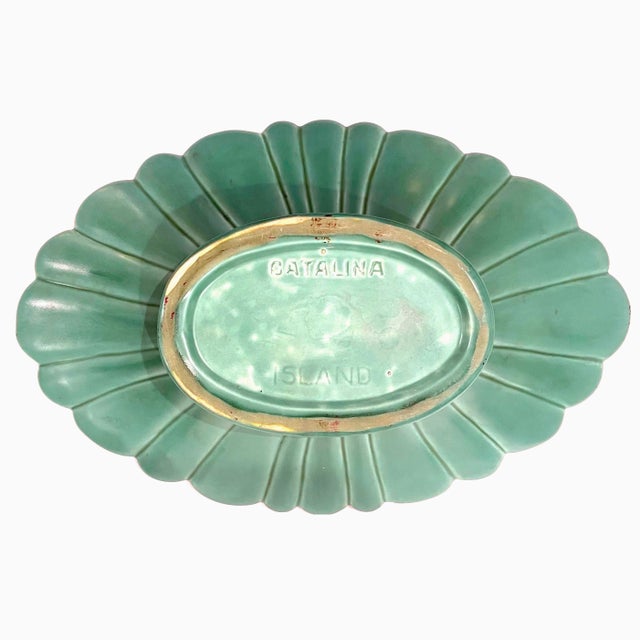 1930's Catalina Island Pottery Oval Scalloped Footed Centerpiece Bowl in Descano Green For Sale - Image 12 of 12