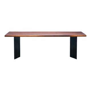 Industrial Modern Dock Dining Table With Organic Edge and Steel Base For Sale