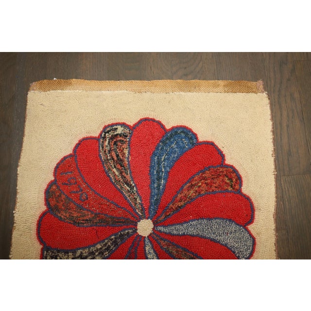 American American Hooked Small Mini Rug Dated 1970 rug no. j5173 For Sale - Image 3 of 6