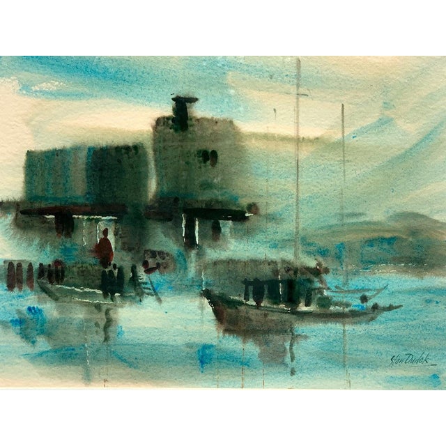 Stanley Dudek Signed Original Watercolor - Marina View For Sale - Image 4 of 10