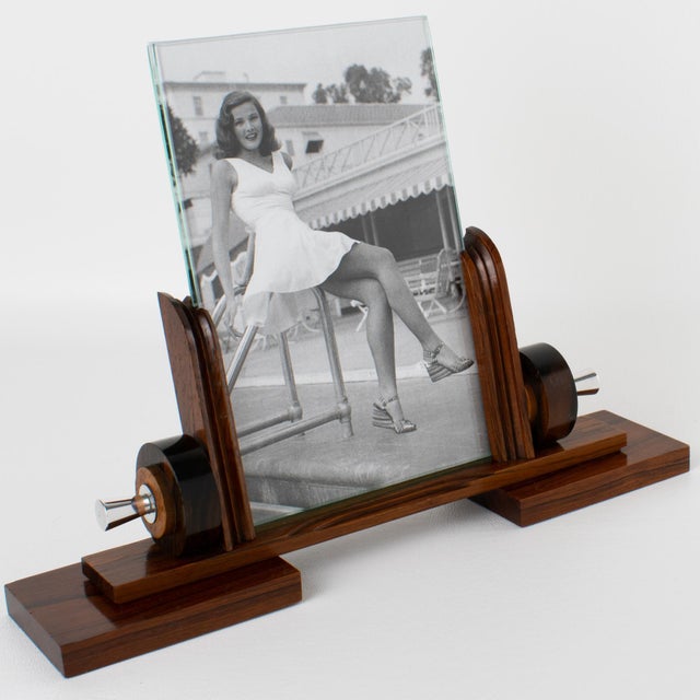 This stunning Art Deco modernist picture frame features a thick, hand-rubbed Macassar wood plinth complemented by carved...