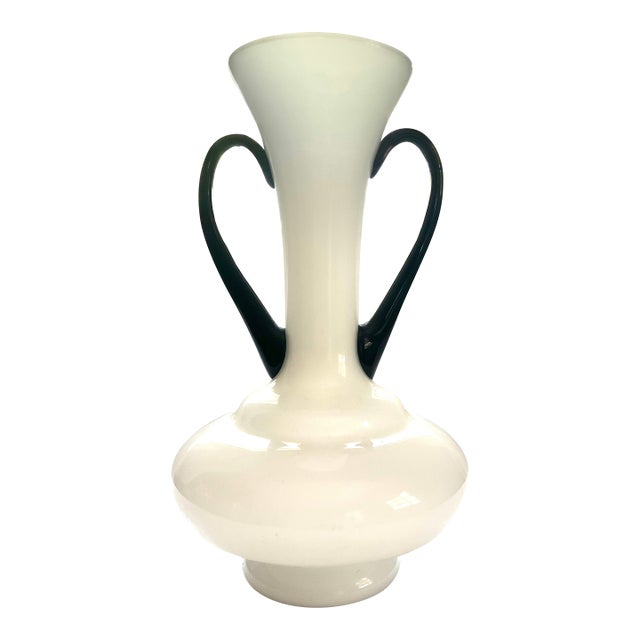 1920s Art Deco Czech White and Black Glass Vase For Sale