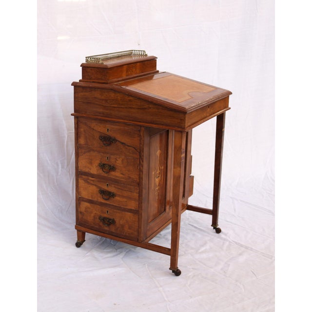 Antique Davenport Womens Desk in Walnut Wood with Inlays, 1890s For Sale - Image 14 of 18