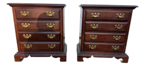 Late 20th Century Pair of American Drew Chippendale Style Cherry Bedside Chest Nightstands