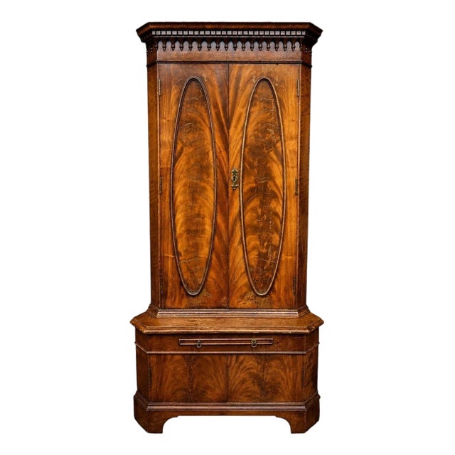 Edwardian Flame Mahogany 2-Body Corner Cabinet with Mirrored Drinks Slide, 1890s For Sale