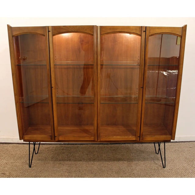 1940s Mid-Century Danish Modern Lighted Glass Door Walnut Cabinet/Credenza For Sale - Image 4 of 14