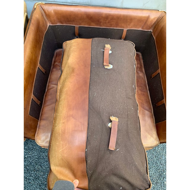 Pair Large-Scale French 1970s Cognac Saddle Leather Armchairs For Sale - Image 17 of 18