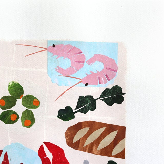 Abstract The Lobster Party 2 - Seafood Still Life Collage Mixed Media Art on Paper Original Artwork by Maria C Bernhardsson For Sale - Image 3 of 6