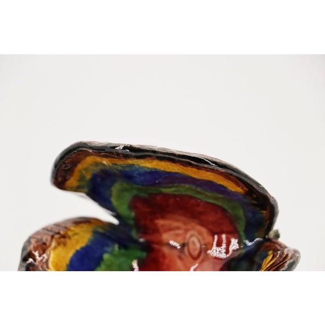 1920s 1920s Pair of Two Majolica Oyster Shell Salt Cellars With Mussel Shells Feet, Portuguese Palissy Ware, Earthenware For Sale - Image 5 of 17