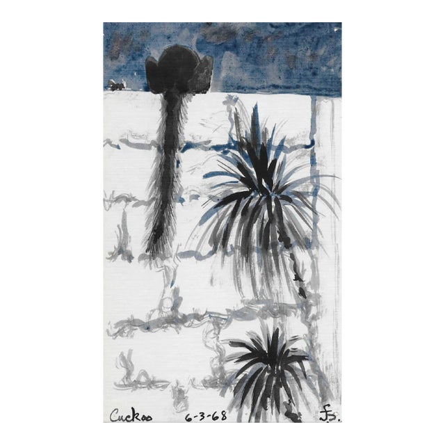 1968 James Bone Cat Backyard Watercolor For Sale