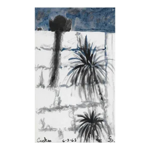 1968 James Bone Cat Backyard Watercolor