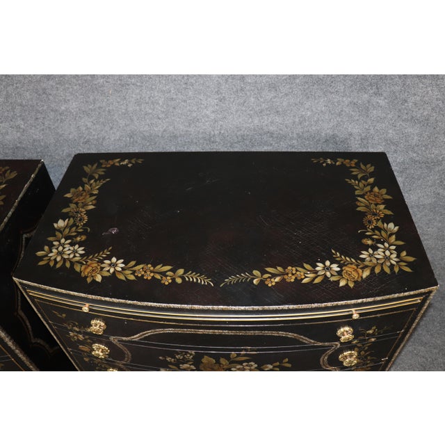 Black Pair 1980's Baker Chinoiserie Style Paint Decorated Bachelor Chests For Sale - Image 8 of 17