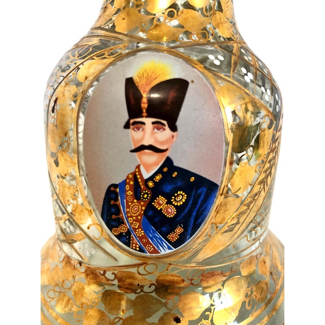 This striking object is a vintage or antique Persian Qajar dynasty glass hookah base (historically called a qalyan or...