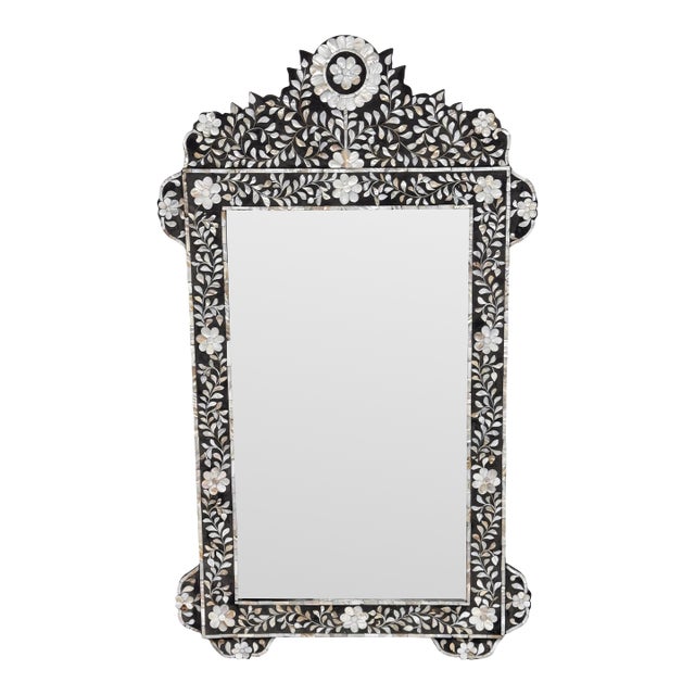 Moroccan Style Mother-of-Pearl Inlaid Floral Wall Mirror For Sale