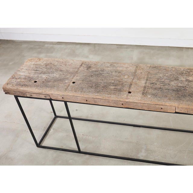 Monumental Reclaimed Wood Plank Top Iron Console 13.5 Ft For Sale - Image 12 of 18