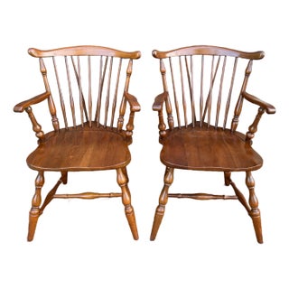 Vintage Pennsylvania House Auburn Cherry Fiddleback Windsor Armchairs - A Pair For Sale
