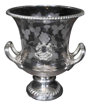Victorian Etched Glass Silver Plate Campana Urn Tankard