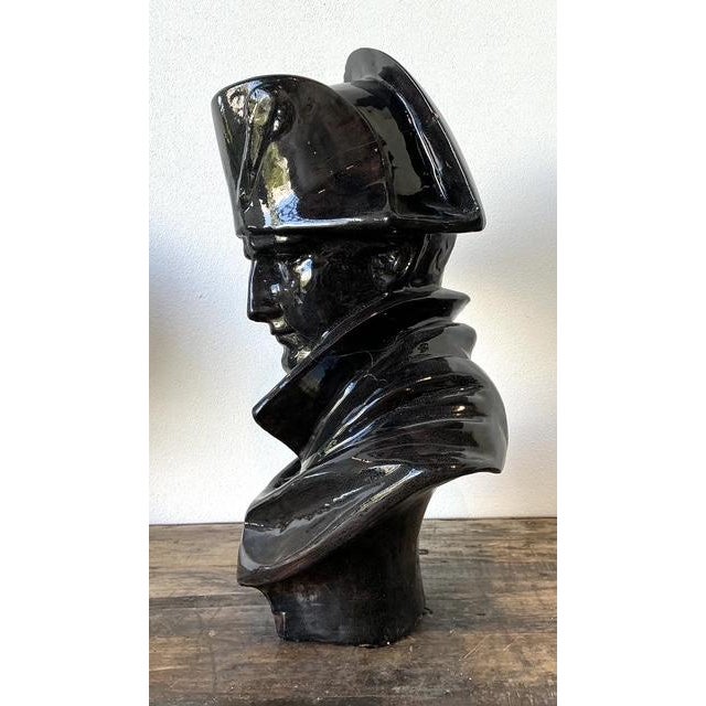 Mid-Century Modern Vintage Glazed Terracotta Bust of Napoleon For Sale - Image 3 of 12