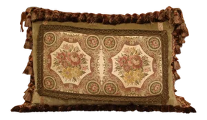 Handmade French Velvet Pillow With Floral Tapestry Fragment Medallion