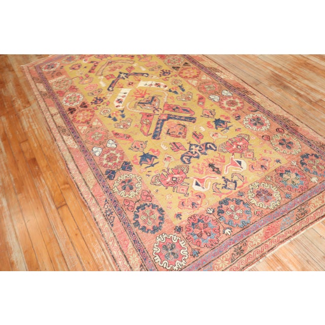Zabihi Collection 19th Century Gold Persian Soumac Flatweave - 5'7" x 8'3" For Sale In New York - Image 6 of 11