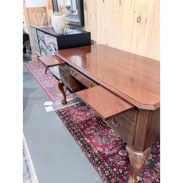 Ethan Allen Vintage Ethan Allen Georgian Style Cherry Executive Partner’s Desk For Sale - Image 4 of 12