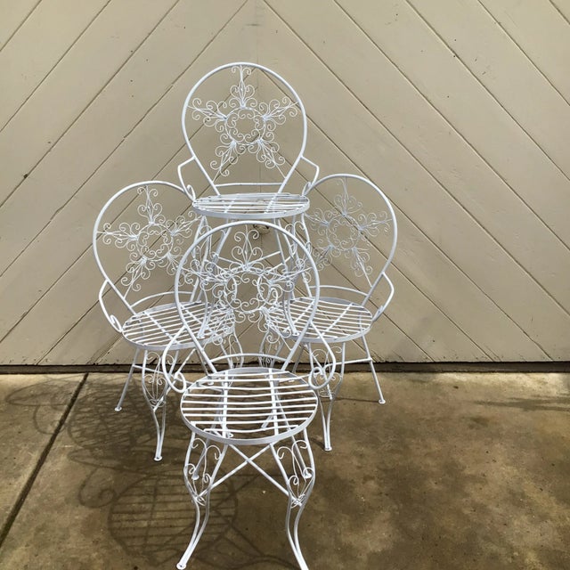French Country Ornate Iron Garden Arm Chairs - Set of 4 For Sale - Image 3 of 12