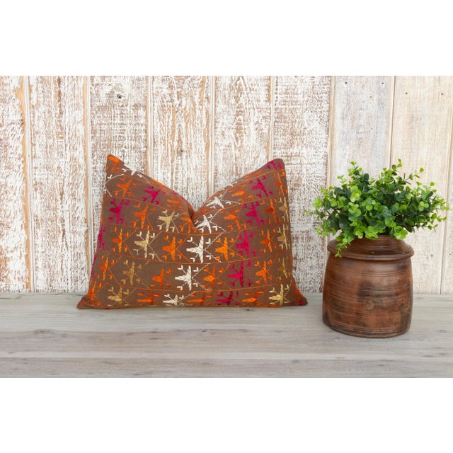 Anshi Antique Indian Folk Lumbar Pillow For Sale - Image 9 of 10