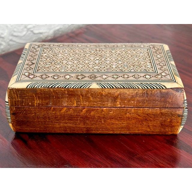Black Vintage Middle Eastern Micro Mosaic Inlaid Wooden Box With Mother-of-Pearl For Sale - Image 8 of 9