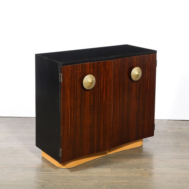 Art Deco Brass Pulls & Leather Wrapped Base Paldao Wood Cabinet by Gilbert Rohde For Sale - Image 9 of 15
