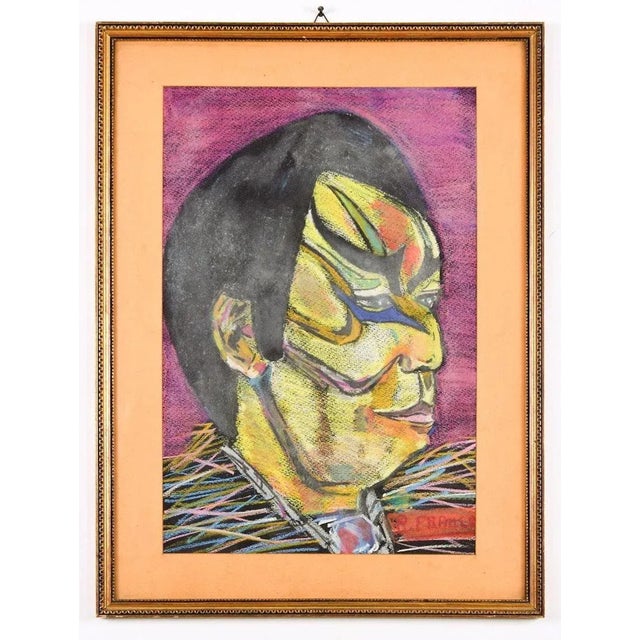 Portrait of Tattooed Man is a colored artwork realized in the late XX century. Oil Pastel on Canvas. Signed R. Franco on...