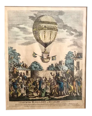 British Balloon Lithograph, Framed