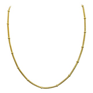 Vintage 18 Karat Yellow Gold 5.4 Gm Ball Station chain Necklace, Italian 15.5" For Sale