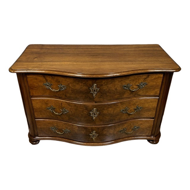Louis XIV Curved Chest of Drawers in Burr Walnut and Gilt Bronze For Sale
