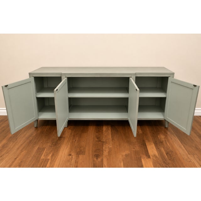 Contemporary Sage Gray Mirrored Four-Door Credenza / Sideboard For Sale - Image 4 of 5