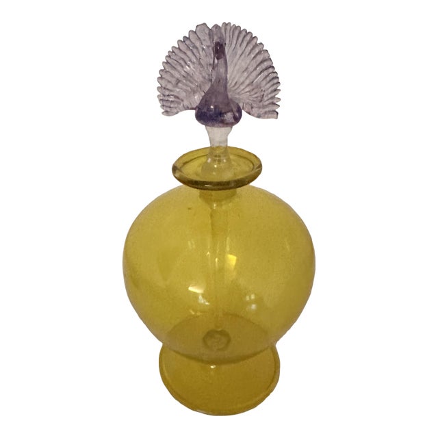 Venetian Glass Perfume Bottle With Peacock Top For Sale