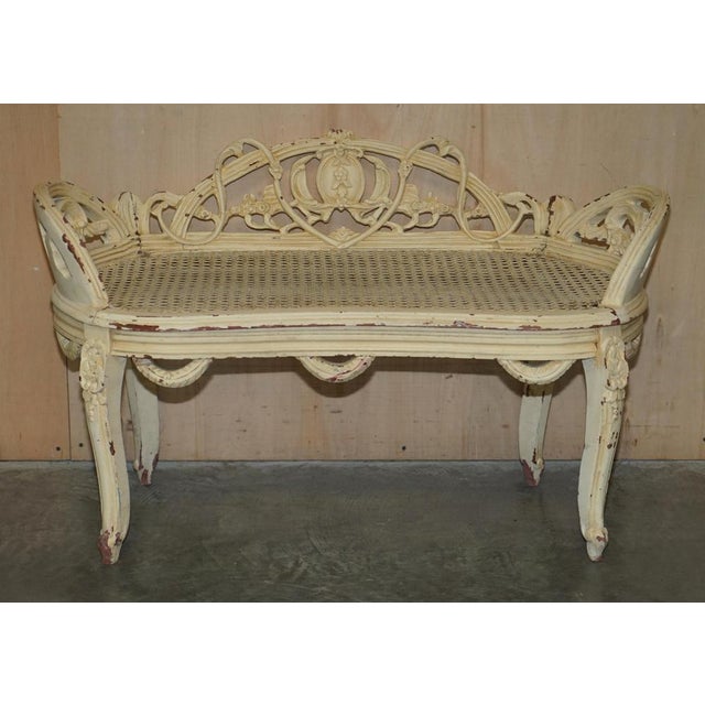 1880 Napoleon III Louis XVI style bergère window seat bench with original shabby chic paint This is a truly stunning...