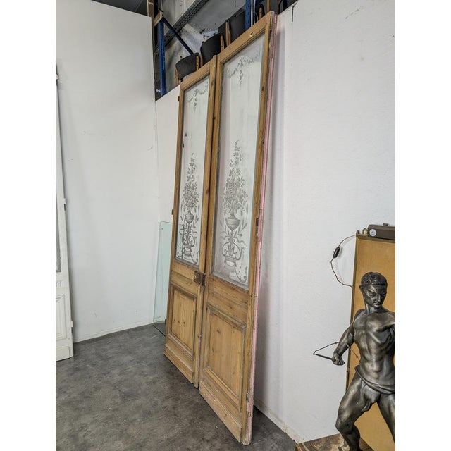Glass Early 20th Century Engraved Glass Doors, Set of 2 For Sale - Image 7 of 9