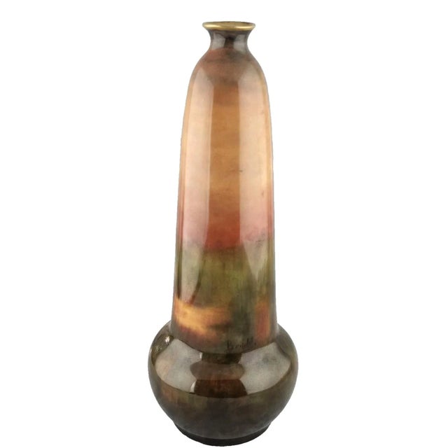 Victorian Antique 1890s Luscian Ware Vase Signed by Engelbert Brodel Hand Painted Germany For Sale - Image 3 of 11