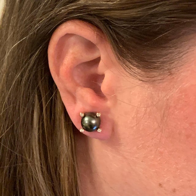 Diamond Large Tahitian Pearl Earrings 14k Rose Gold Certified For Sale In New York - Image 6 of 14