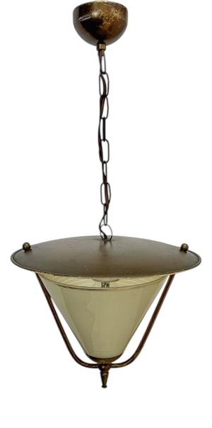 Vintage Lantern Pendant Lamp in Conical Glass, 1950s