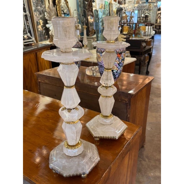 Great pair of French rock crystal large scale lamps. French rock crystal lamps have become a signature category in...