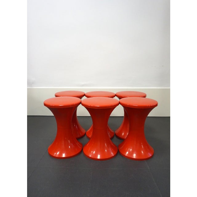 Plastic Red Stools, 1970s, Set of 3 For Sale - Image 7 of 8