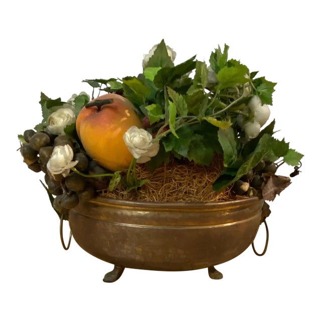 Vintage Cachepot Planter by Jsf Imports With Faux Bouquet For Sale