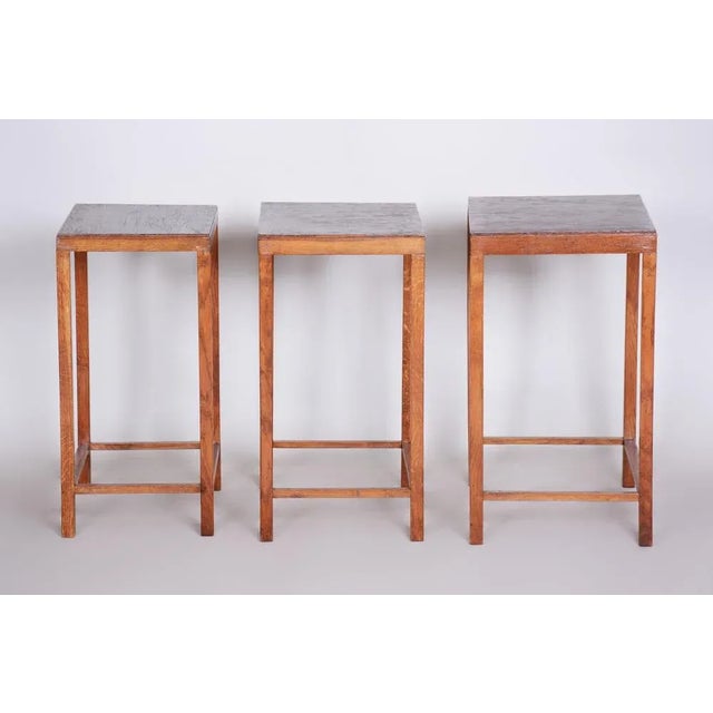 1930s Art Deco Nesting Tables in Oak & Veneer attributed to Jan Vaněk, Czech, 1930s, Set of 3 For Sale - Image 5 of 11