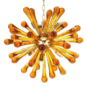 Murano Glass Sputnik Chandelier With Amber Air Drops Gold Metal Frame