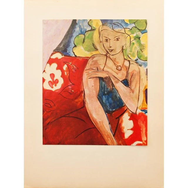 1940s After Henri Matisse "Girl on a Red Background", First Edition Period Swiss Lithograph For Sale In Dallas - Image 6 of 8