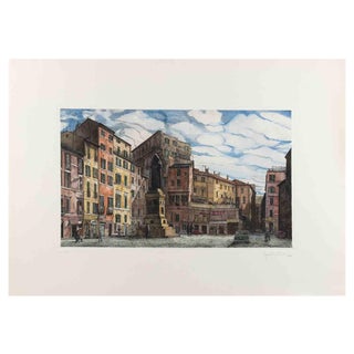 Giuseppe Malandrino, Rome, Campo dé Fiori, Etching, 1970s For Sale