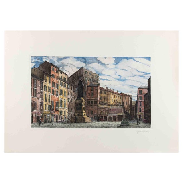 Giuseppe Malandrino, Rome, Campo dé Fiori, Etching, 1970s For Sale