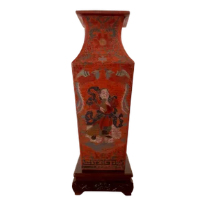 Late 19th Century Chinese Lacquer Figural Four Sided Fengweizun